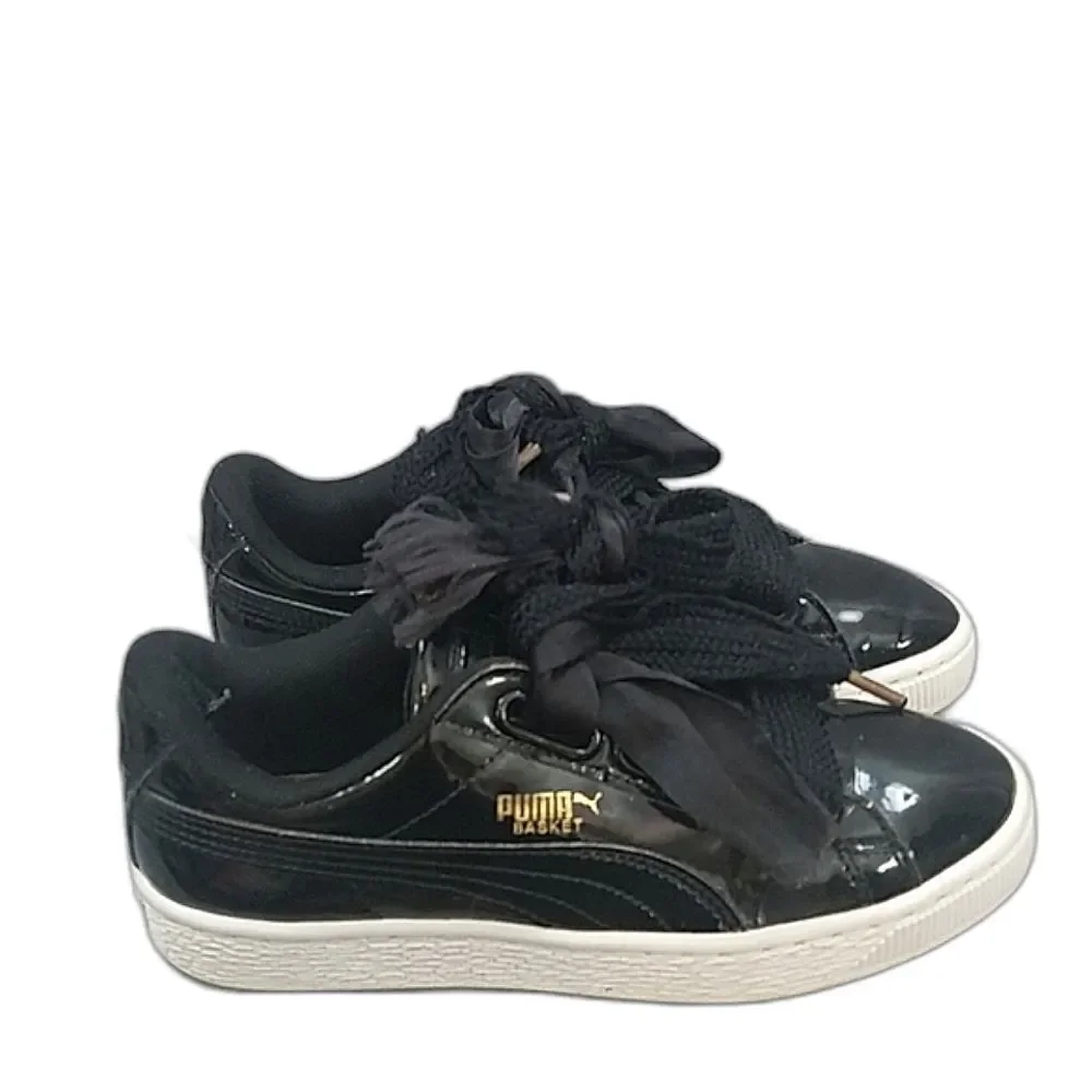 Puma Basket Heart Black Patent leather GS Sneakers women's Trainers SZ 6